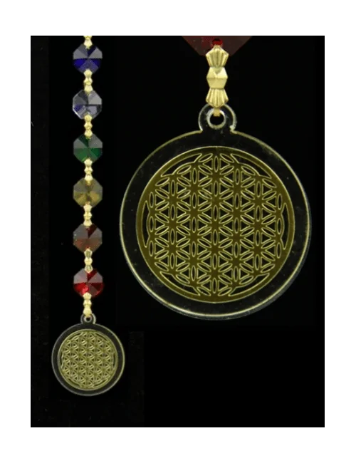 Hängende Dekoration - FengShui - Chakra - Kristall - Blume des Lebens - gold - ca. 20 cm