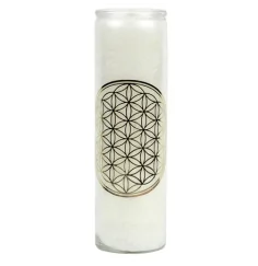 Kerze - Duftkerze im Glas - Blume des Lebens - Weiß / Gold - Palmkernwachs - ca. 100 Std.