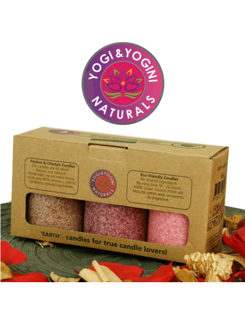 Kerze - Lifestylekerzen Set - Earth - rot / braun- Palmkernwachs - ca. 18 Std. - 3er Set