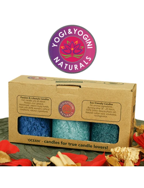 Kerze - Lifestylekerzen Set - Ocean - blau / türkis - Palmkernwachs - ca. 18 Std. - 3er Set